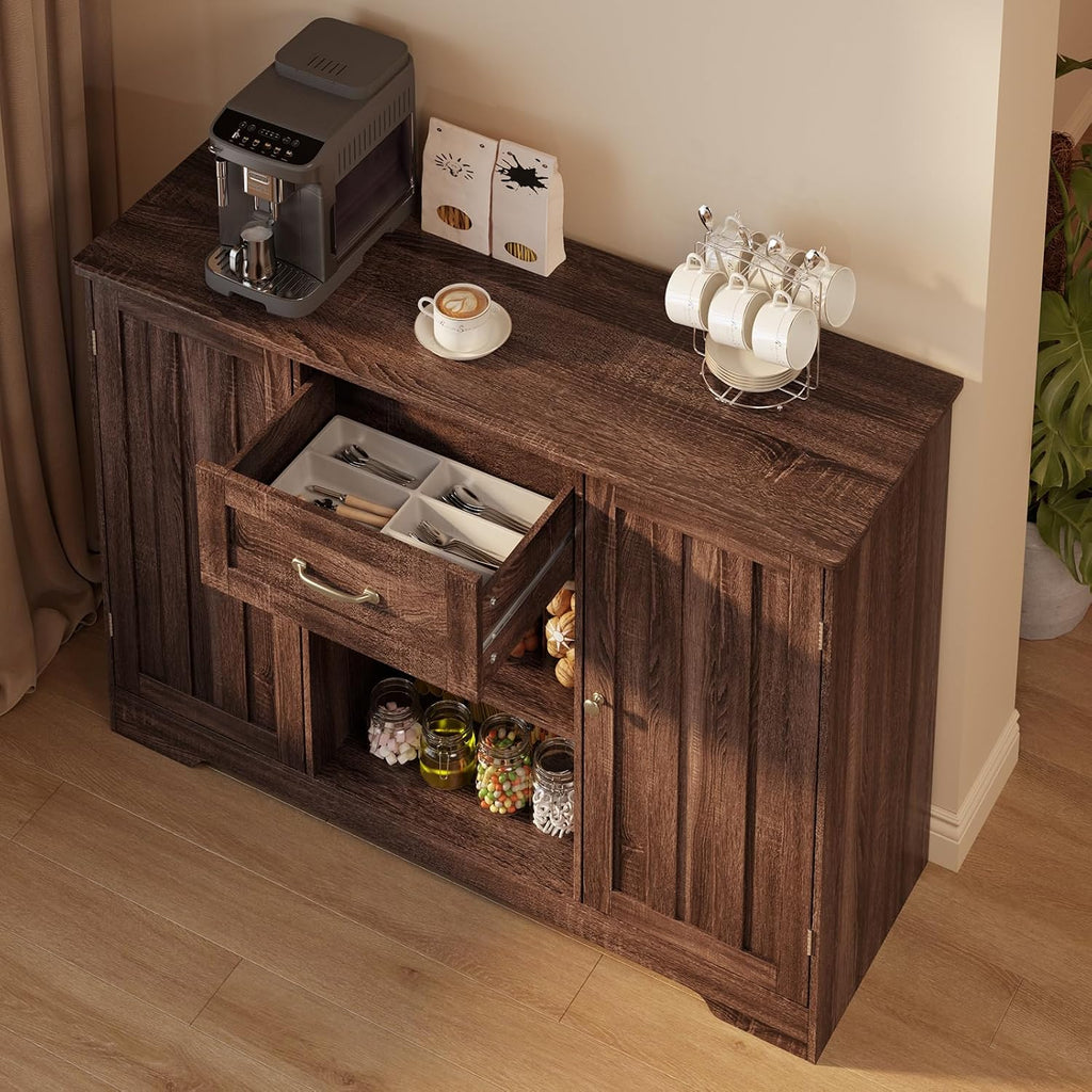 Gizoon 45' Kitchen Sideboard Buffet Cabinet with Storage Coffee Bar Cabinet with Drawer, Kitchen Pantry Storage with Door and Shelves for Bathroom and Living Room, Dark Brown