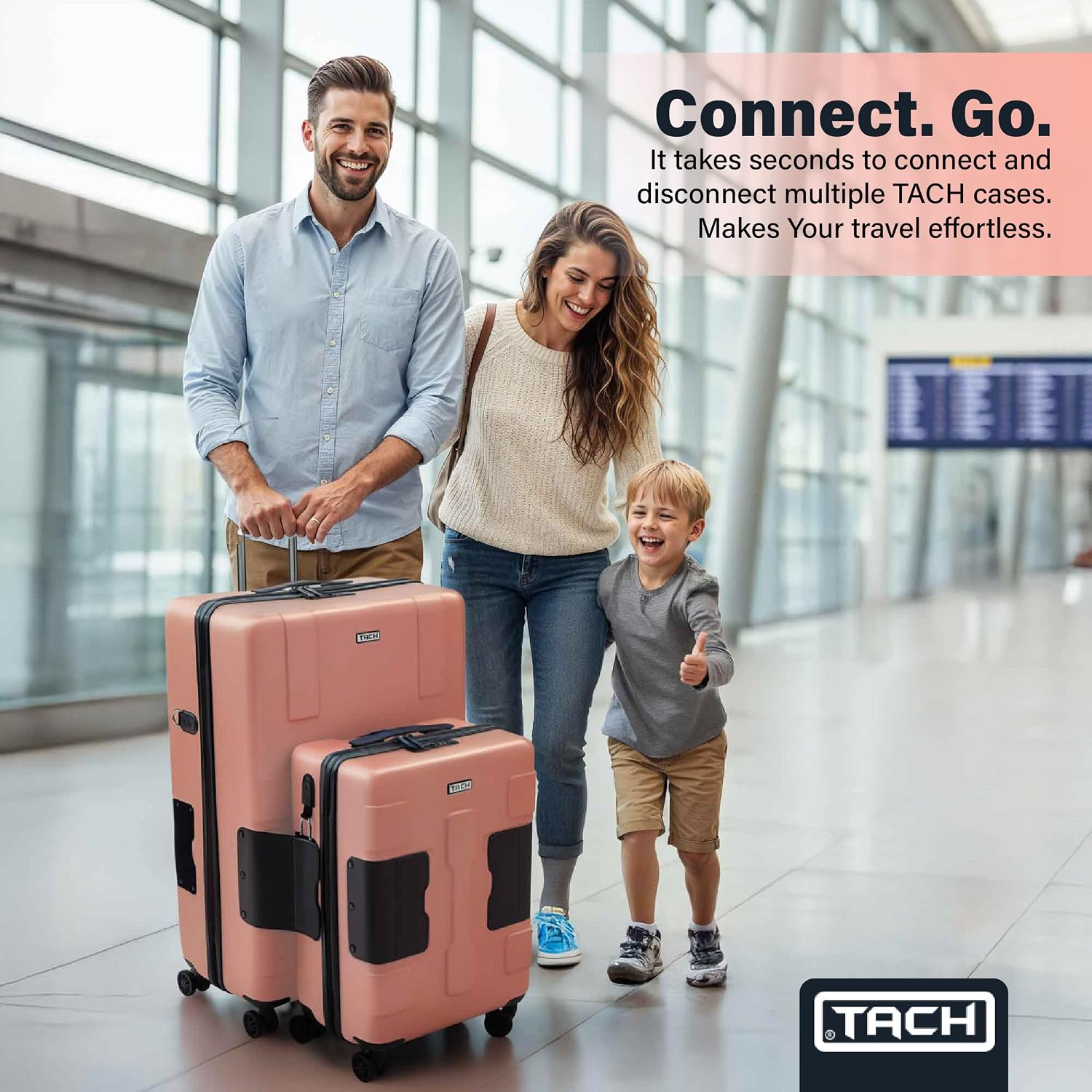 TACH Patented Connecting Hard Shell 2 Piece Luggage Set - 20 & 28 inch Luggage | Large & Carry-On Rolling Suitcases - Pink