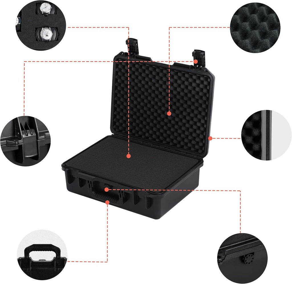 MEIJIA Premium Waterproof Hard Compact Camera Case with customizable fit foam,Full Protection with Light&Convenient Design,19.3'x15.25'x7.3'.,Elegant Black