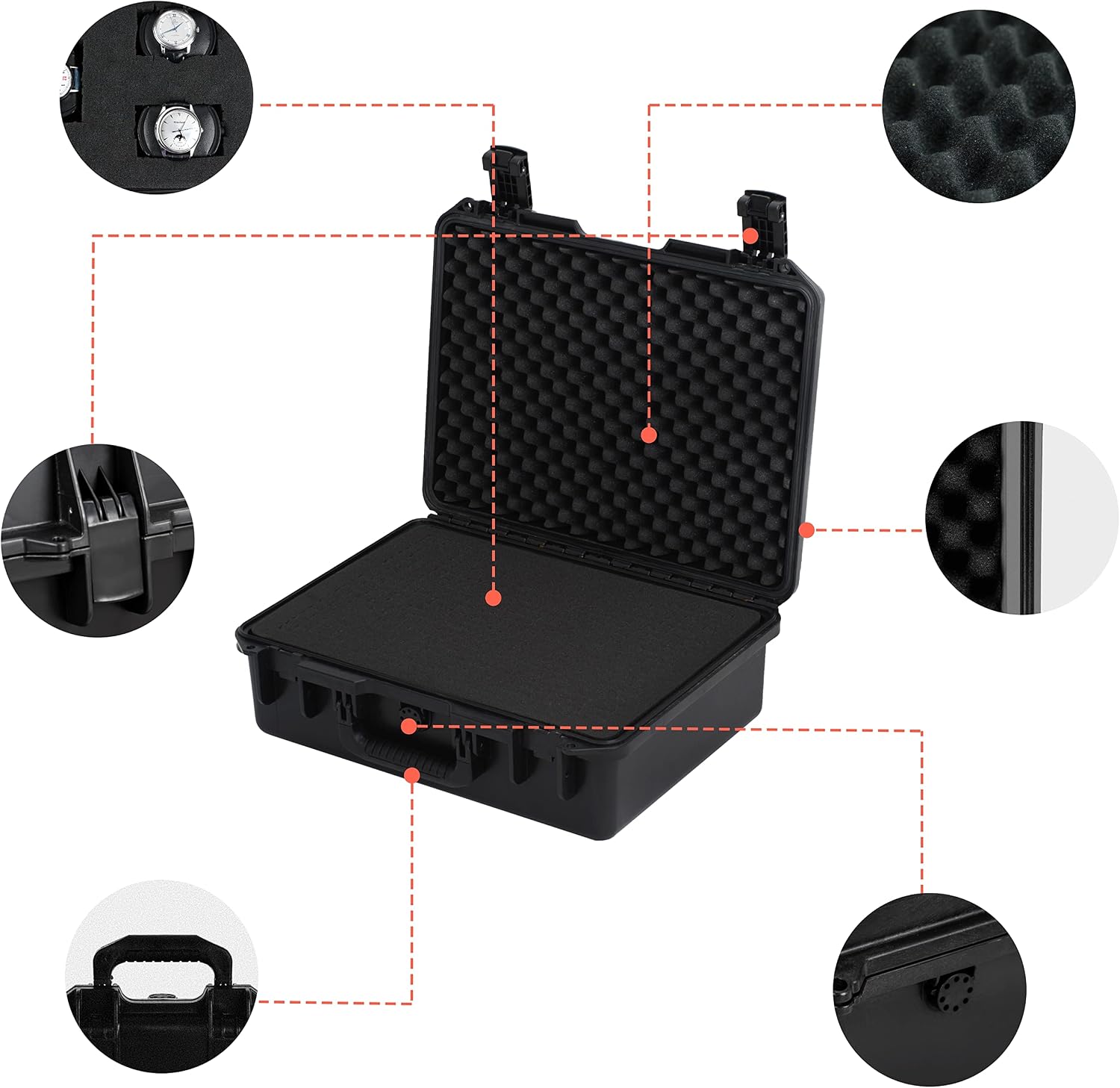 MEIJIA Premium Waterproof Hard Compact Camera Case with customizable fit foam,Full Protection with Light&Convenient Design,19.3'x15.25'x7.3'.,Elegant Black