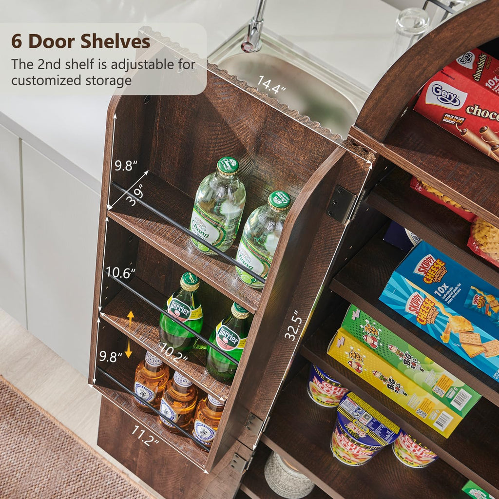 IFGET 71' Tall Arched Kitchen Pantry, Modern Fluted Wood Storage Cabinet with Doors, 3 Adjustable Shelves, 6 Door Shelves, Organizer, Versatile Cupboard for Kitchen, Bathroom, Brown