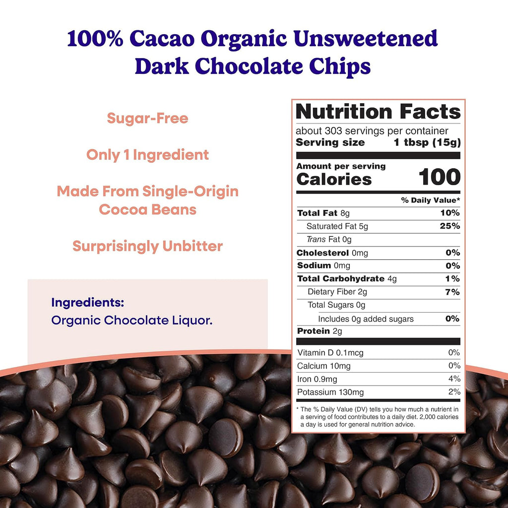 Pascha Bulk Organic Unsweetened 100% Dark Chocolate Baking Chips, 10 Pound