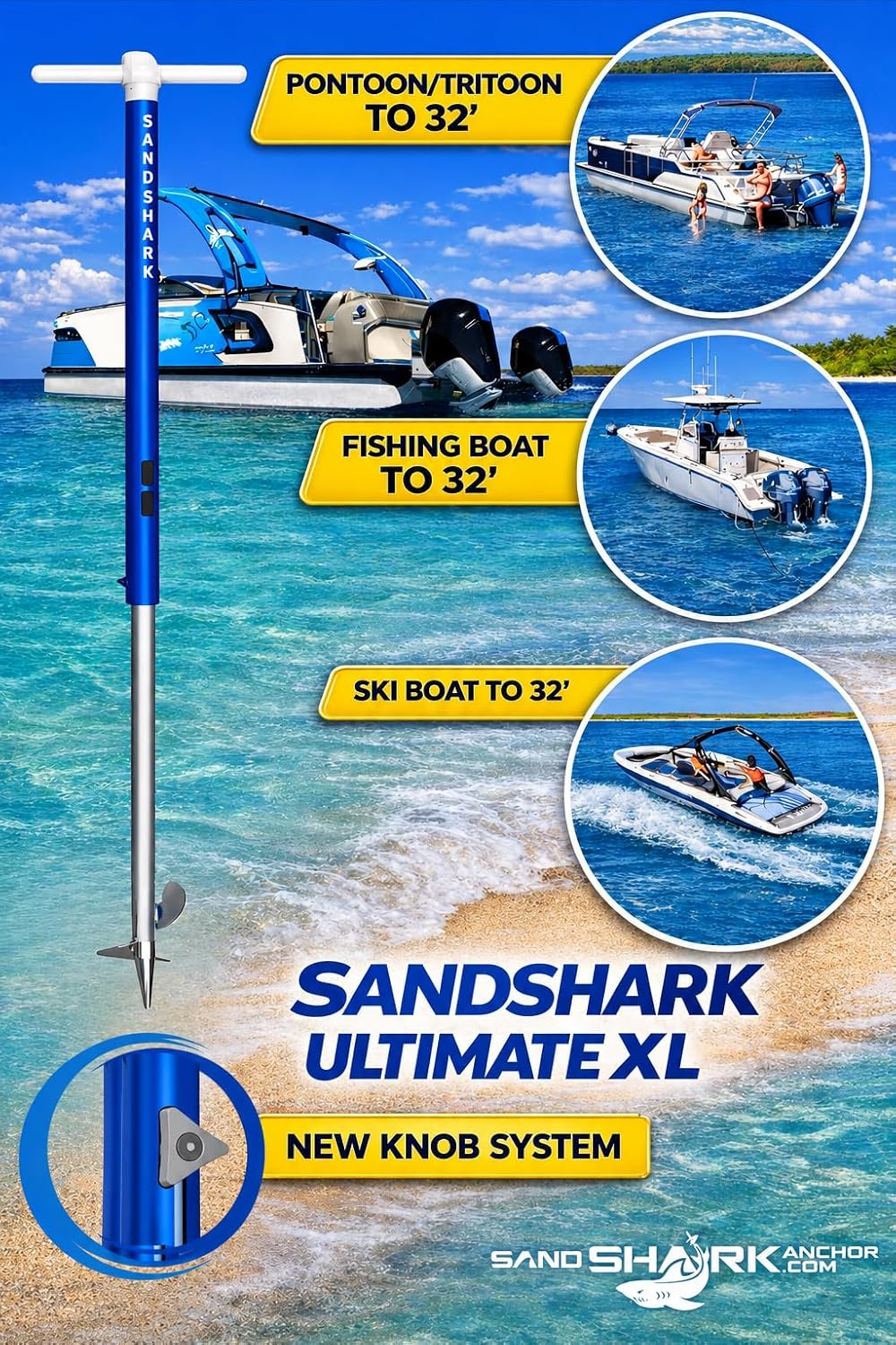 SandShark Anchor - Premium Screw in Boat Anchor, Pontoon Boat Anchor, Stainless Steel Shallow Water Anchor Pole, Sand Anchor w/Case - Essential Pontoon Boat Accessories