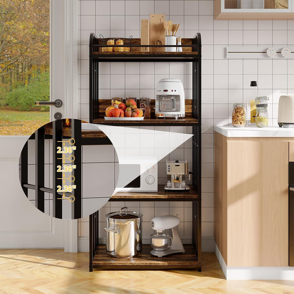 Takywep 4 Tier Bakers Rack, Freestanding Microwave Stand, Industrial Kitchen Storage Rack with Adjustable Shelves, Heavy Duty Metal Frame Utility Shelves for Living Room, Garage