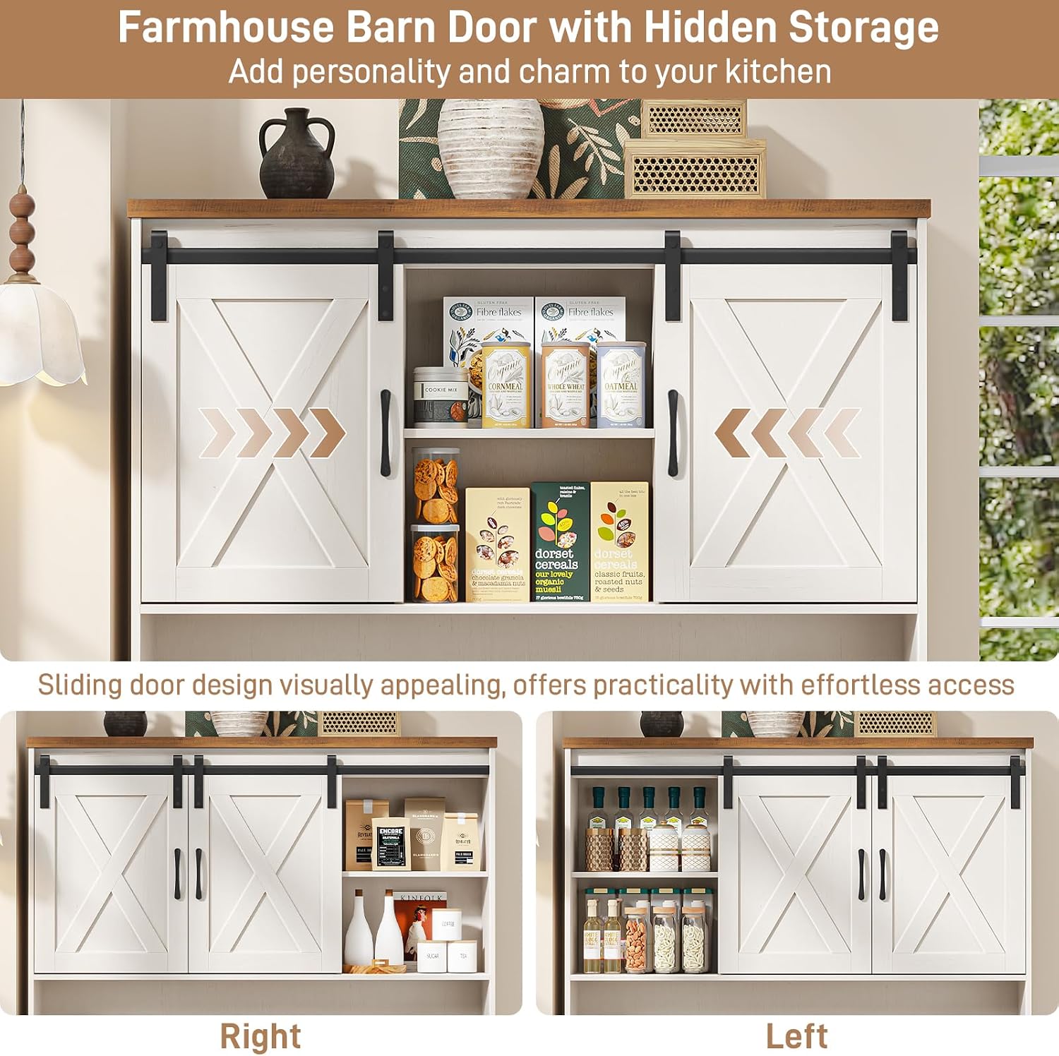 Befrases 67.7 Inch Farmhouse Pantry Storage Cabinet with Sliding Barn Doors, 2 Drawer Farmhouse Coffee Cabinet with Adjustable Shelf, Side Board with Buffet Cupboard for Livingroom Kitchen, White