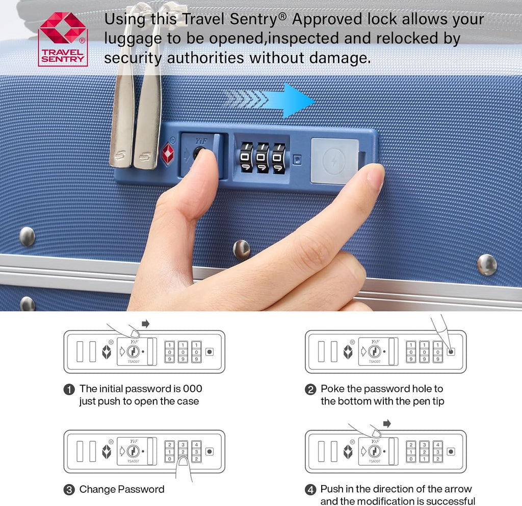 Hanke 24 Inch Checked Luggage with Cup Holder and USB Ports,Top Opening Hard Shell Suitcase with Wheels,Aluminum Frame Trunk Luggage with Foldable Dividers & TSA Lock for Travel, Interstellar Blue