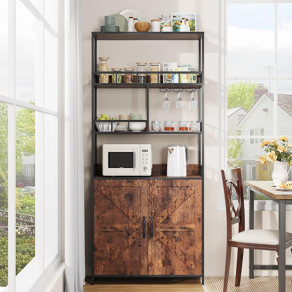 70.8' in Large Bakers Rack with Cabinet,Tall Wine Cabinet & Bar Storage Rack with Baskets and Hooks for Wine, Glasses, Beverages, and Snacks，Suitable for Living Rooms, Kitchen