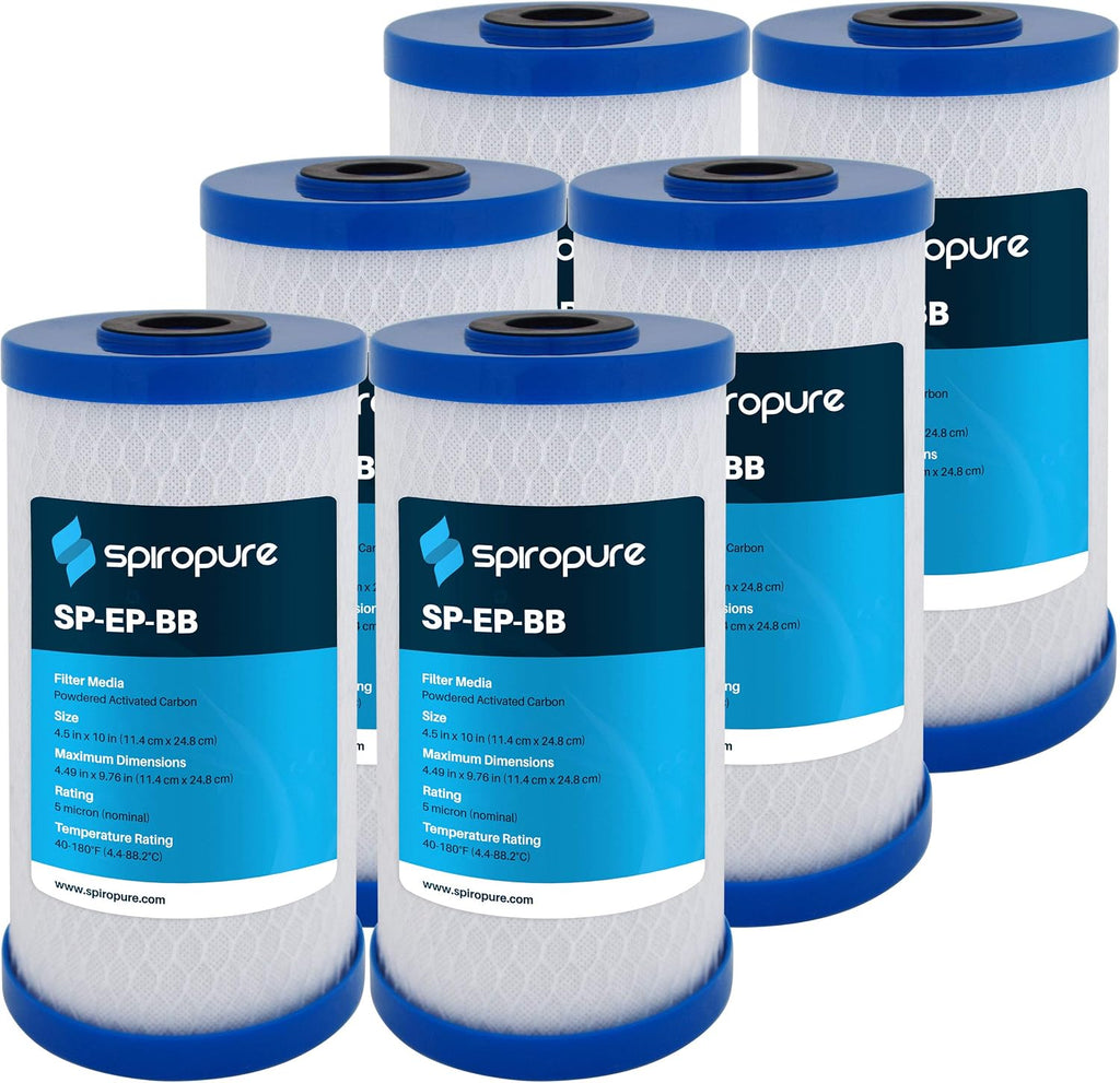 SpiroPure SP-EP-BB 10x4.5 5 Micron NSF Certified Coconut Shell Carbon Block Water Filter Cartridge EP-BB 155548-43 CB-45-1005 (Case of 6)