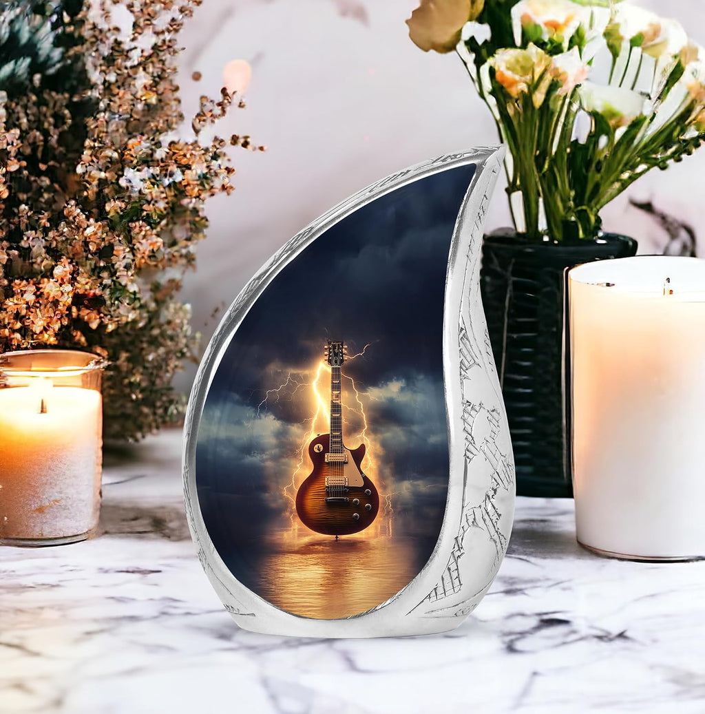 Guitar Memorial Urns for Human Ashes Adult Female - Black Teardrop Urns for Adult Male - 10 Inch Large Urn for Funeral Gift - Cremation Urn for Ashes for Women & Man