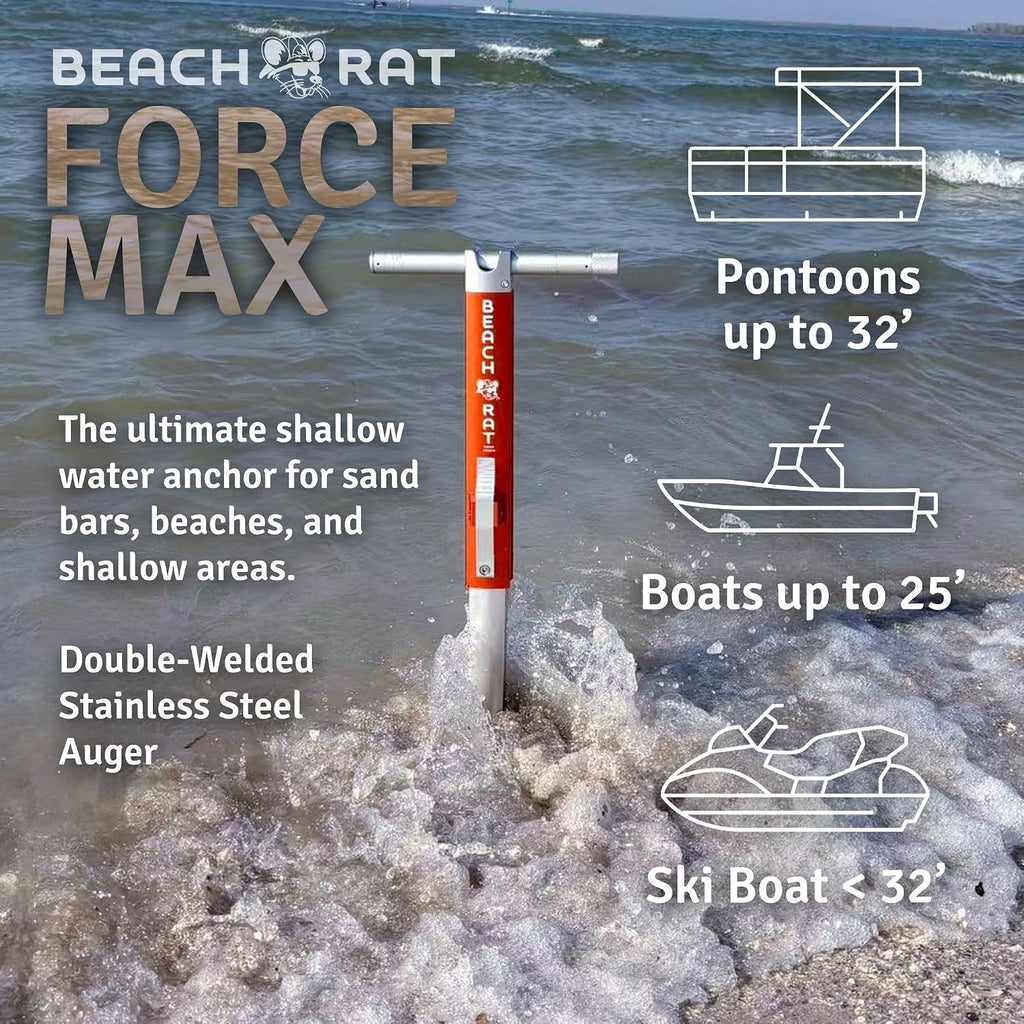 Beach Rat Anchor & Case - Pontoon, Tritoon, PWC Anchor - Shallow Water Boat Anchor & Sandbar Anchor, Screw in Boat Anchor, Stainless Steel & Aluminum Anchor Pole Accessory