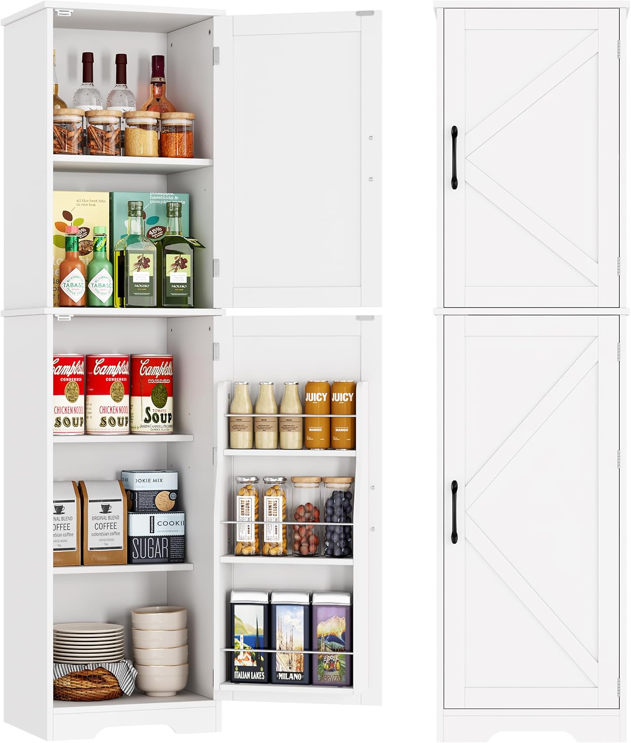 Yusong 64' Tall Farmhouse Bathroom Storage Cabinet, Freestanding Narrow Linen Cabinet, Wooden Pantry Cabinet with Adjustable Shelves, Slim Floor Storage Organizer for Kitchen Laundry Dining Room