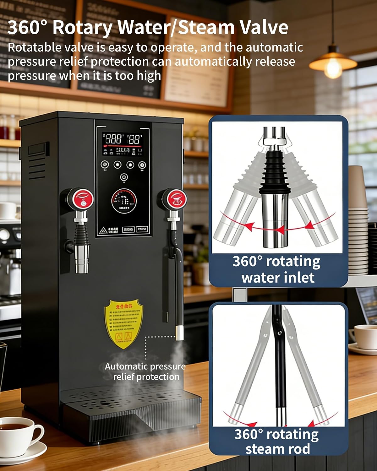 Commercial Hot Water Dispenser, 2500W Milk Frother, 12L Stainless Steel Water Dispenser with LED Display, for Latte, Cappuccino, Coffee, Hot Chocolate, Milk Tea Foam, Hot Water Dispenser