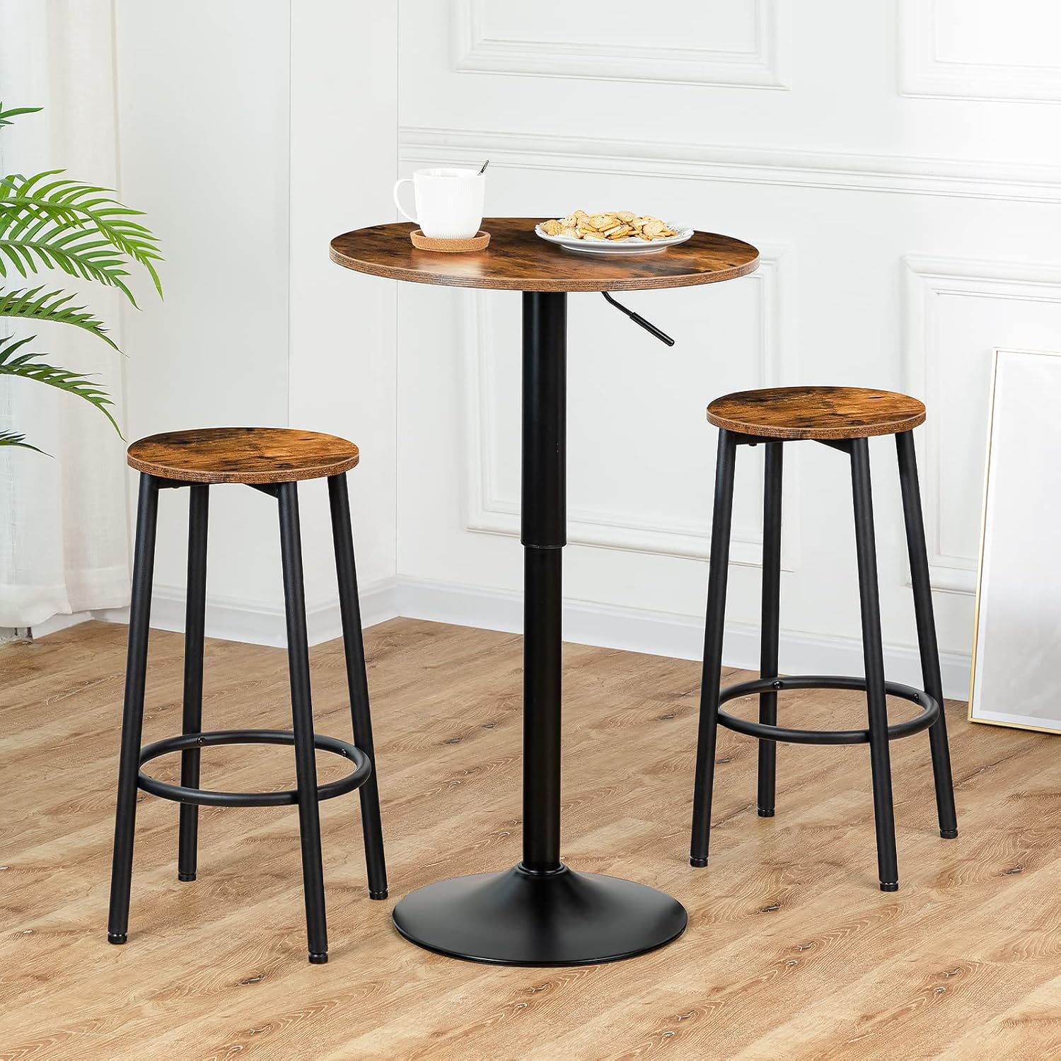 HOOBRO Bakers Rack with Power Outlet, Height-Adjustable Round Pub Table, Modern Style, Suitable for Living Room, Dining Room BF07UHB01-BF58BT01G1