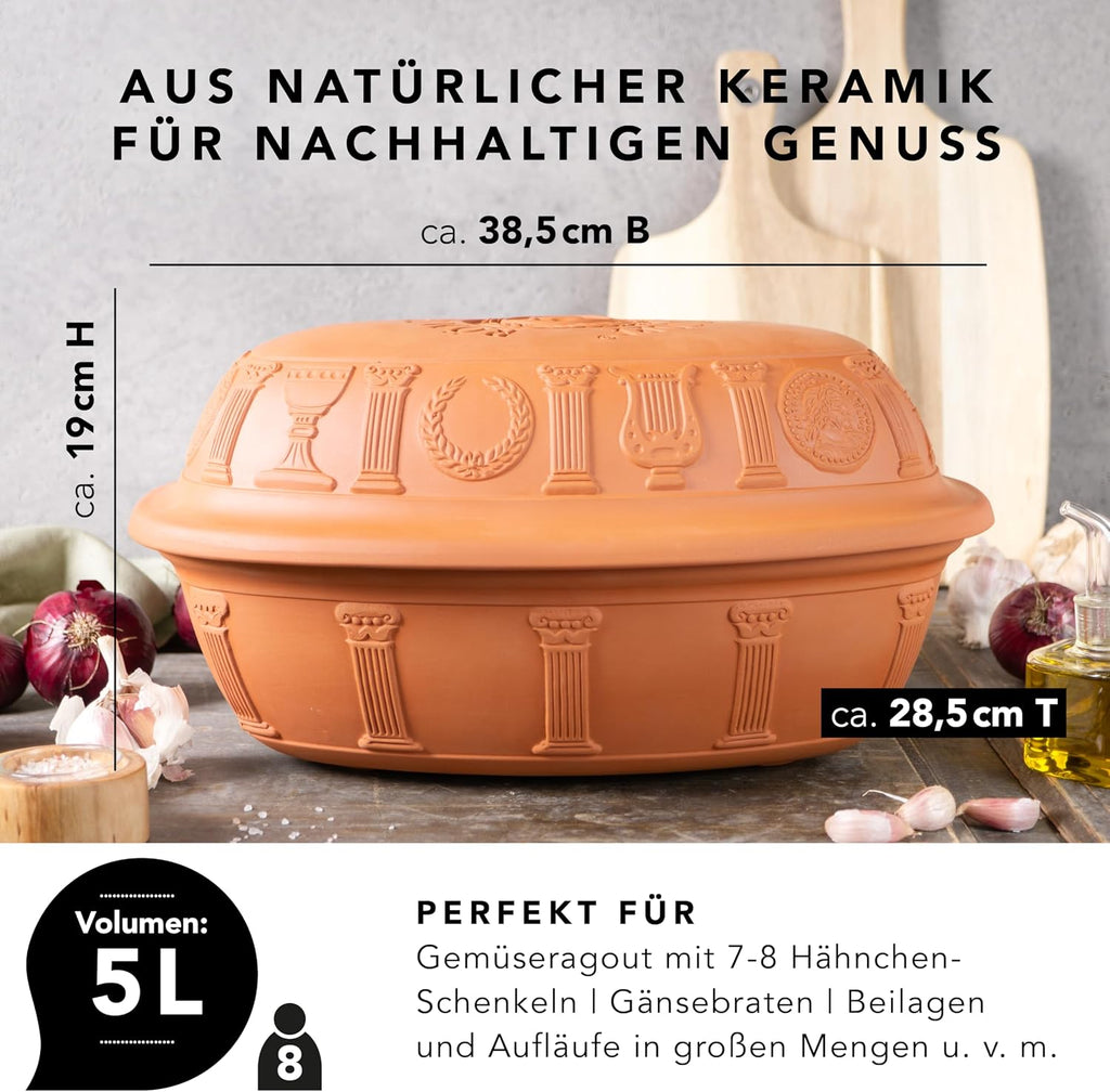 Romertopf Clay Roaster | 50 Years Anniversary Edition | Non-Stick Dutch Oven | Healthy Pot Cooking | Clay Baker | Versatile Cooking Vessel - 5.2 Quarts (5 Liters) for up to 8 people