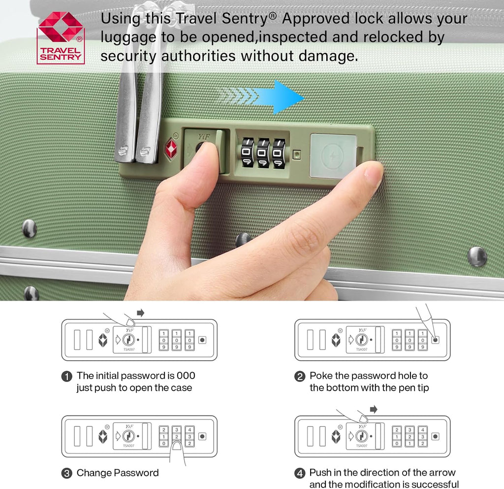 Hanke 24 Inch Checked Luggage with Cup Holder and USB Ports,Top Opening Hard Shell Suitcase with Wheels,Aluminum Frame Trunk Luggage with Foldable Dividers & TSA Lock for Travel, Bamboo Green
