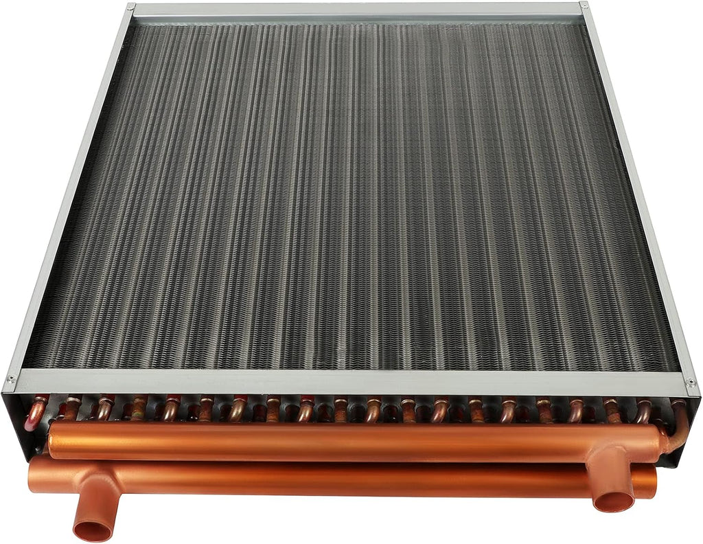 24x24 Heat Exchanger Water To Air , Forced Air Heating with 1' Copper Ports Hot Water Coil for Outdoor Wood Furnaces, Residential Heating