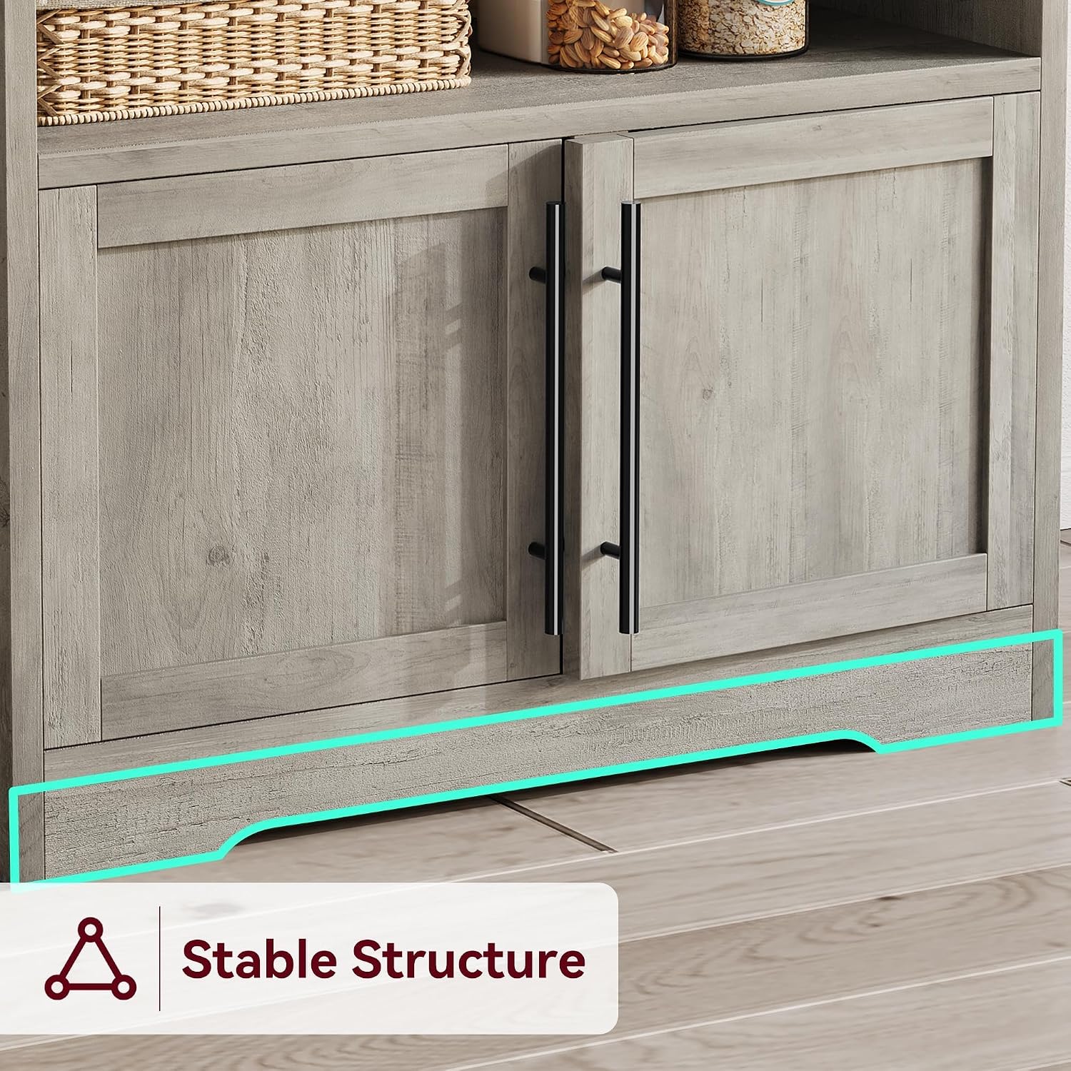 Farmhouse Bakers Rack with Power Outlets and Storage, Coffee Bar Cabinet, Microwave Stand with Shelves &Thick Table Top,Small Kitchen Bakers Rack for Kitchen,Dining Room