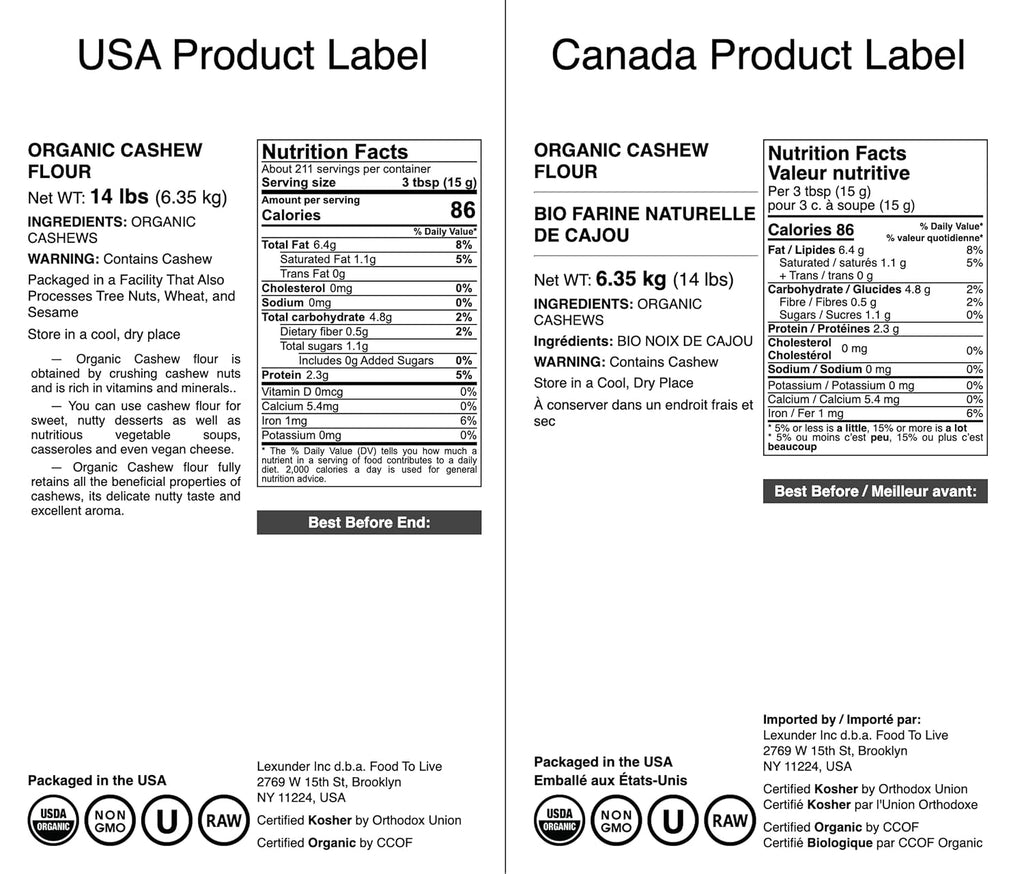 Food to Live - Organic Cashew Flour, 14 Pounds Non-GMO, Finely Ground Nuts, Raw Powder, Natural, Vegan, Paleo, Kosher,High in Protein, Dietary Fiber, Vitamin E,Manganese, Magnesium, and Riboflavin.