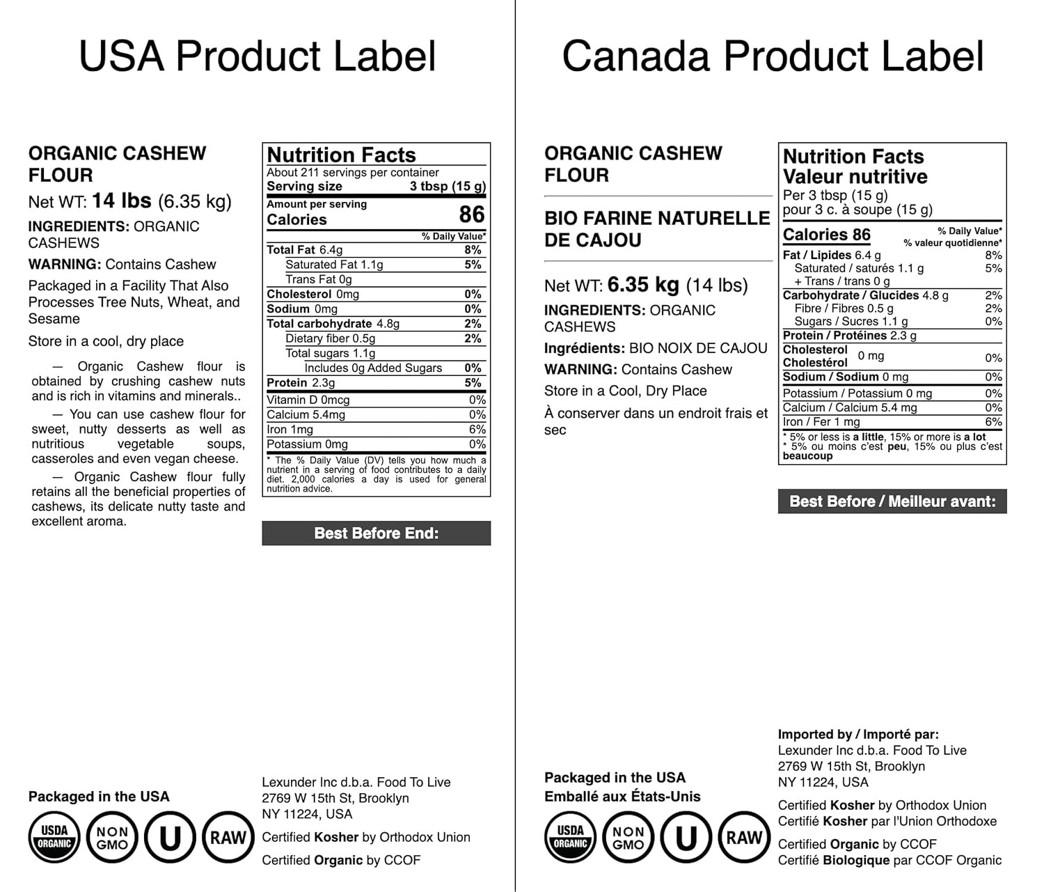 Food to Live - Organic Cashew Flour, 14 Pounds Non-GMO, Finely Ground Nuts, Raw Powder, Natural, Vegan, Paleo, Kosher,High in Protein, Dietary Fiber, Vitamin E,Manganese, Magnesium, and Riboflavin.