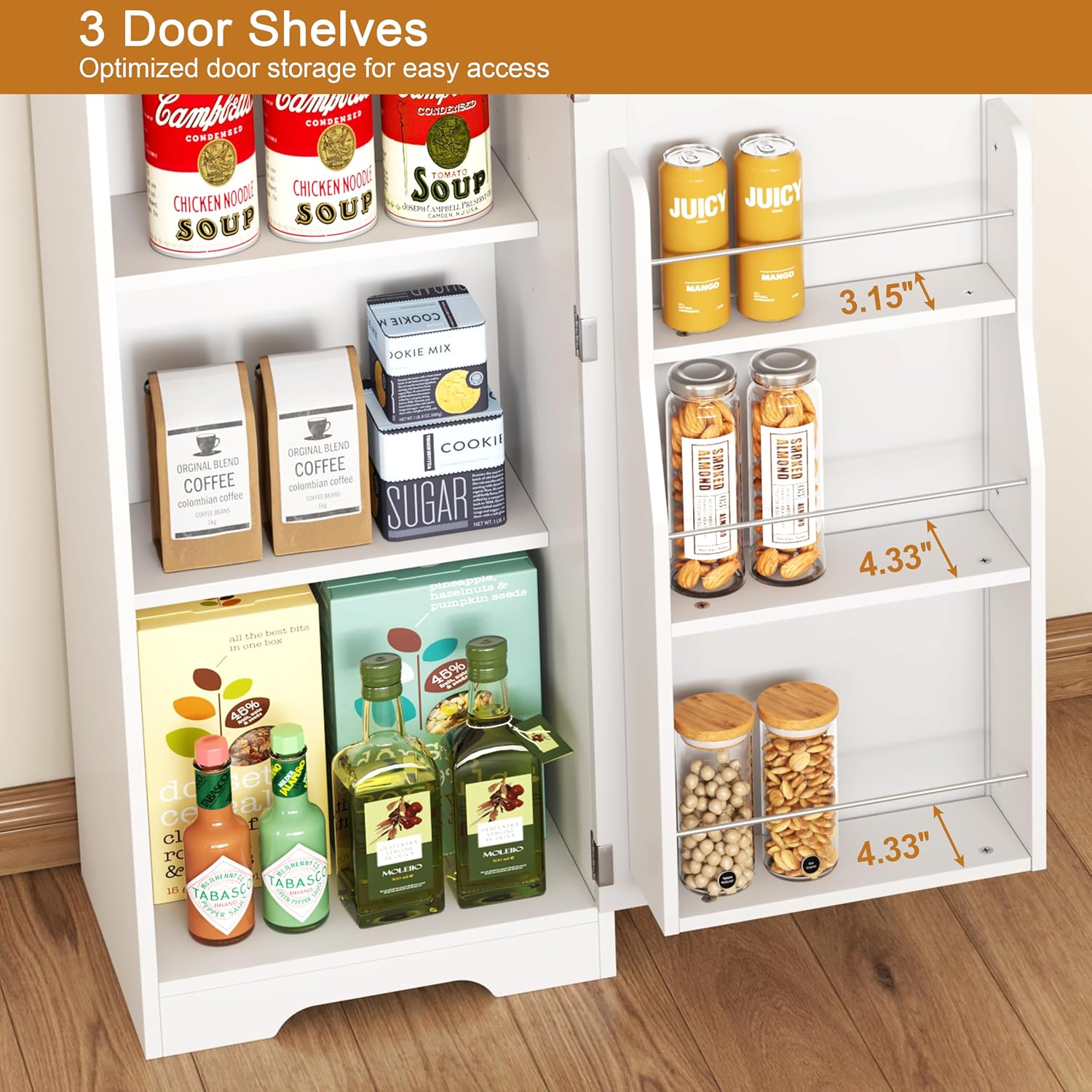 Yusong 64' Tall Farmhouse Bathroom Storage Cabinet, Freestanding Narrow Linen Cabinet, Wooden Pantry Cabinet with Adjustable Shelves, Slim Floor Storage Organizer for Kitchen Laundry Dining Room