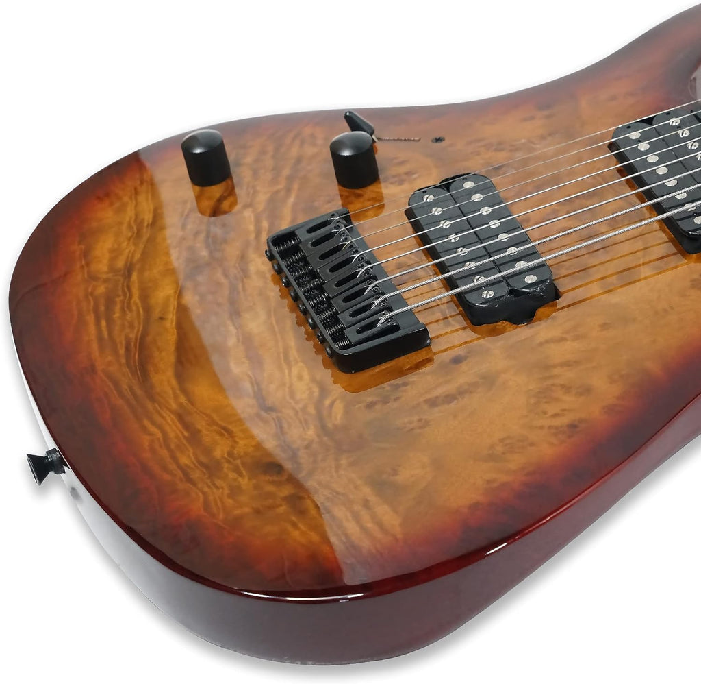TARIO Left-handed 8 String Electric Guitar Burl poplar veener top okoume Wood Body Bolt On Maple Neck Poplar Wood Body