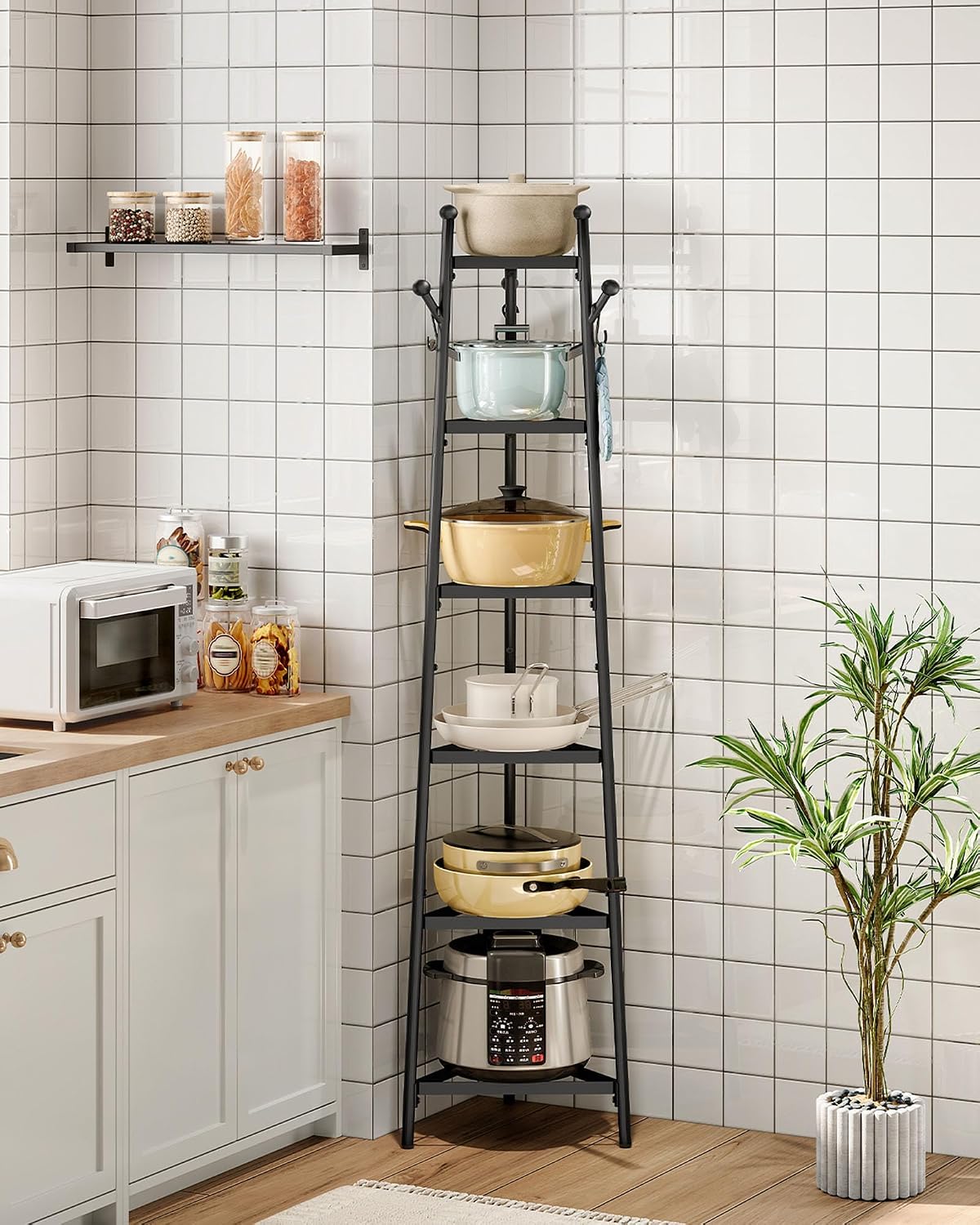 CHOEZON Kitchen Island with Power Outlet and Pot Racks Bundle, Movable with 3-Tier Storage, for Kitchen, Dining and Living Room TZD02UBF-TPR15BB