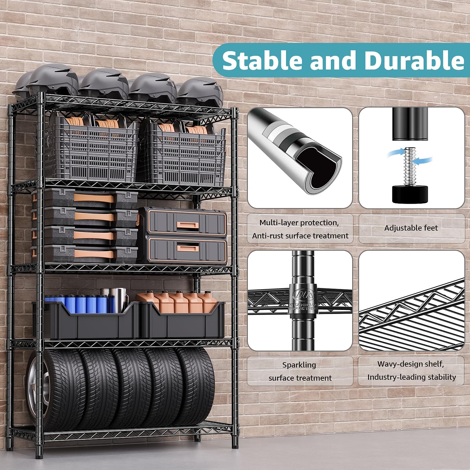 M MZG 1750 lbs Steel Storage Shelving 5-Tier Utility Shelving Unit Steel Organizer Wire Rack for Home,Kitchen,Office,Garage, 1750 LBS Capacity 17.7' D x 47.2' W x 72.3' H