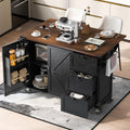 54.5' Farmhouse Kitchen Island with Power Outlet, Kitchen Storage Island with Internal Storage Rack, Drop Leaf, Spice Rack, Rolling Kitchen Cart on Wheels, for Home, Kitchen and Dining Room,Black