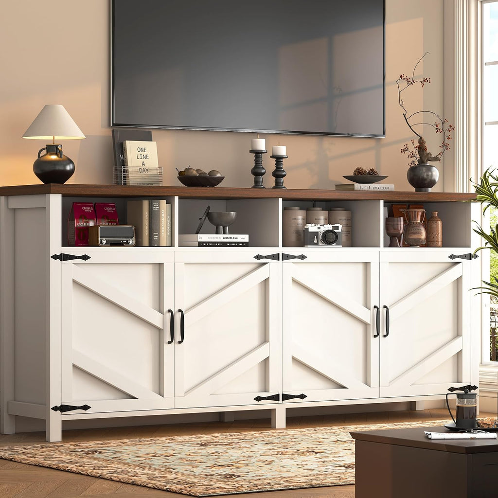 knoworld 63'' Buffet Sideboard with Storage Farmhouse with 4 Doors, Large Kitchen Storage Cabinet Wood Coffee Bar Cabinet Buffet Table with Shelves for Kitchen, Dining Room, Entryway