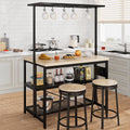 TrailBlaze Multi-Functional 47' Kitchen Island Bakers Rack with Storage and Power Outlet – 3-Tier Heavy-Duty Metal & Wood Microwave Stand, Coffee Bar Table, 5 Hooks, Space-Saving Design for Kitchen