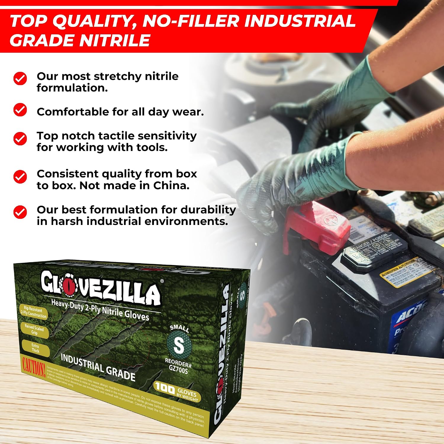 2-PLY 8.5 MIL Thick Industrial Nitrile Gloves, Disposable, Rip Resistant, Raised Diamond Texture for Grip, 2 Layer