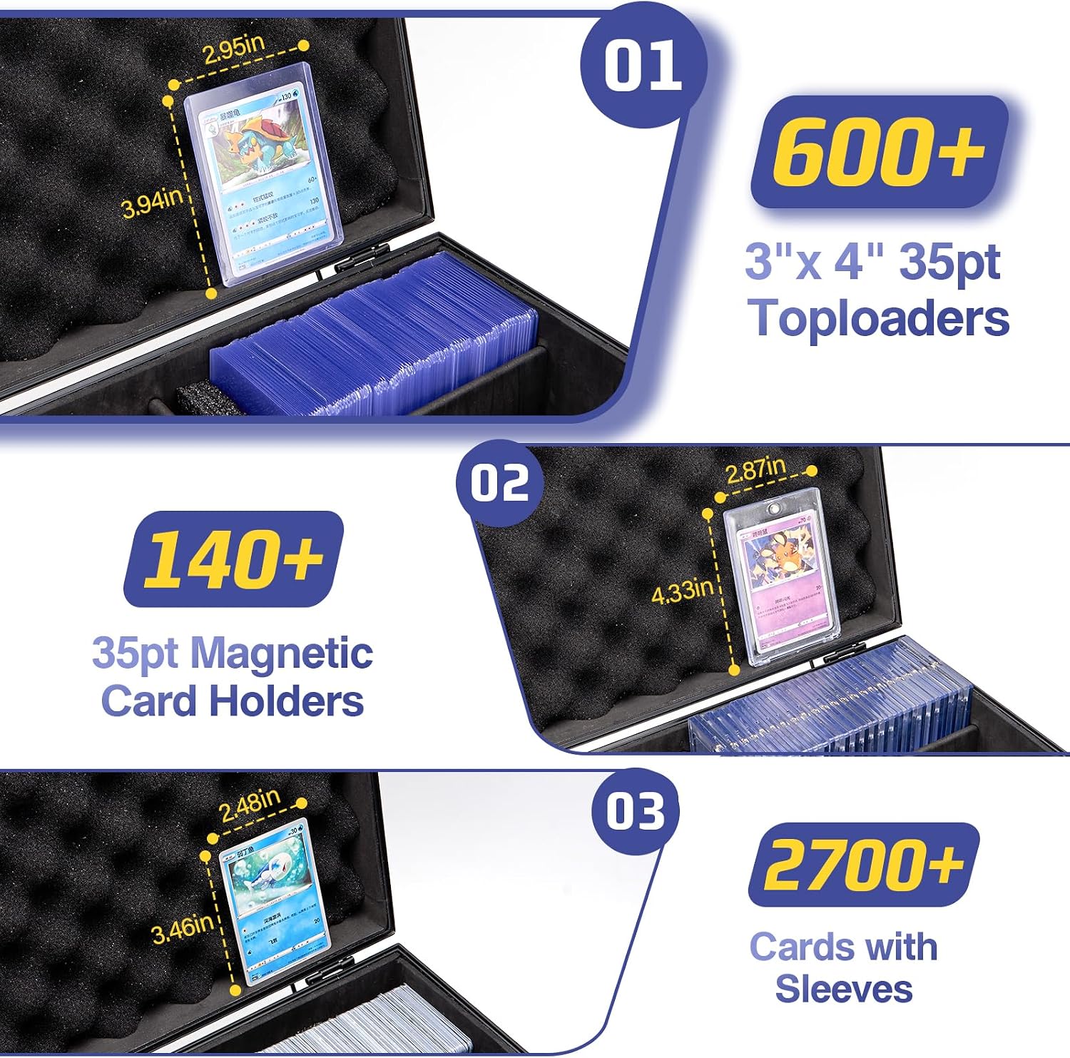 Toploader Storage Box - 3' x 4' 35pt Rigid Card Case w/Lock, Holds 600+ Toploaders - Sports Card Holder, Protective Hard Case w/ 6 Foam Stoppers, Ideal for Trading Card Storage