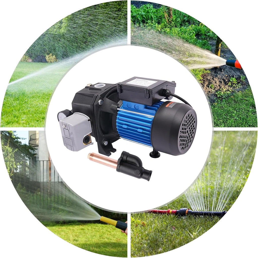 1 HP Shallow/Deep Well Pump with Ejector Kit - Cast Iron Jet Water Pump, Well Depth Up to 26ft or 82ft, Automatic Pressure Switch, 110V Water Transfer Pump for Farm Lawn Garden (1HP)