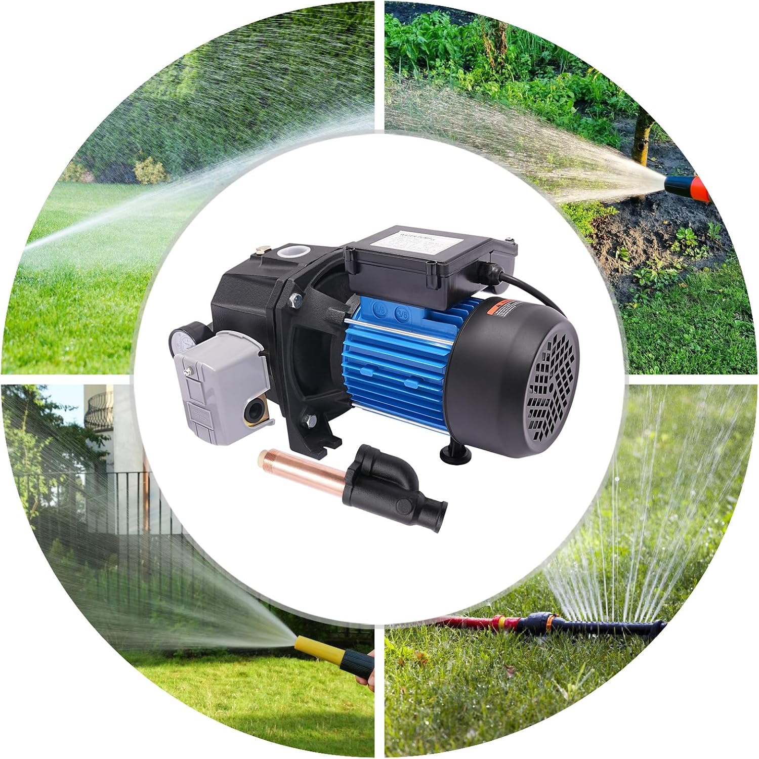 1 HP Shallow/Deep Well Pump with Ejector Kit - Cast Iron Jet Water Pump, Well Depth Up to 26ft or 82ft, Automatic Pressure Switch, 110V Water Transfer Pump for Farm Lawn Garden (1HP)