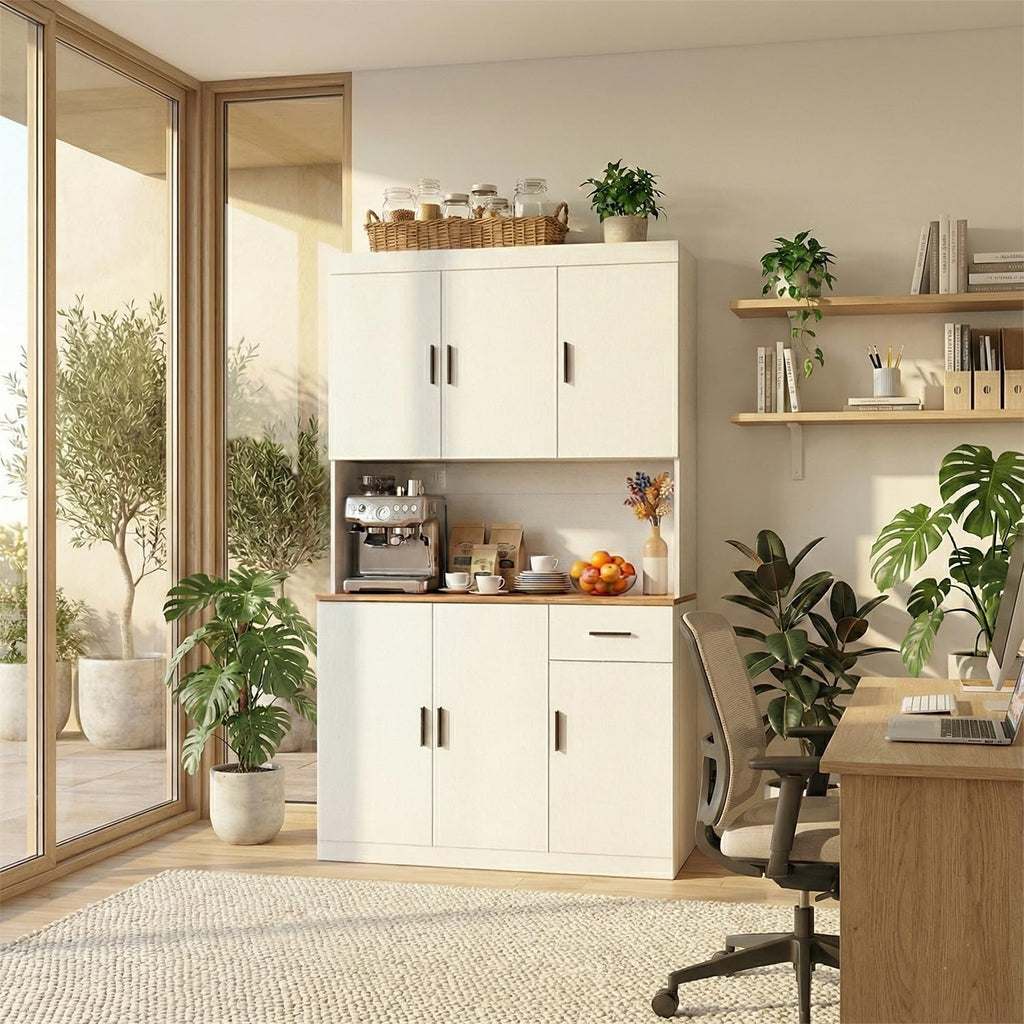 DIYART 71 Inch White Pantry Cabinet with Power Outlet, Heavy-Duty Freestanding Kitchen Storage Organizer with Reinforced Frame, Pantry Hutch for Kitchen, Dining Room, Laundry Room | Extra-Wide