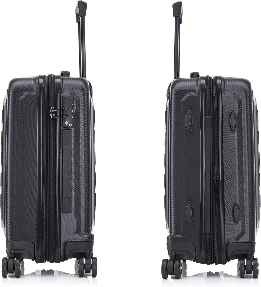 US Army Fox Pro 20 inch Expandable Carry-On Suitcase with TSA Lock for Travel | Lightweight Hardside Luggage with Spinner Wheels, Chevron Icon, Gel Handle, Retractable Trolley, Side Studs | Black
