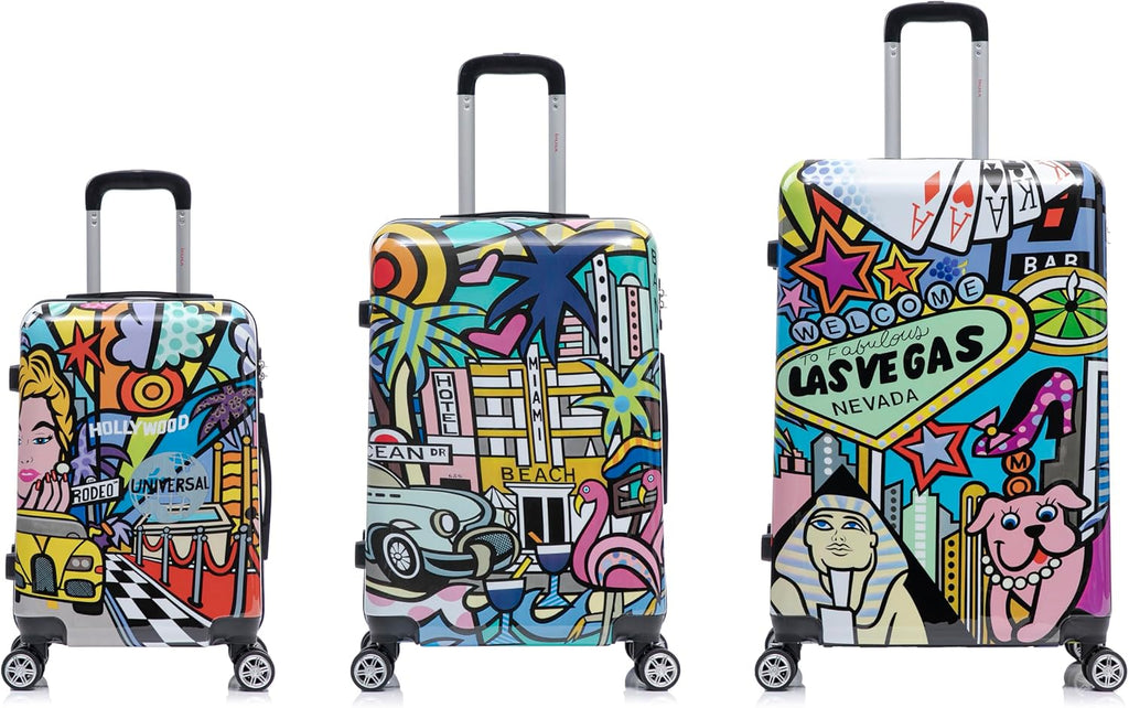 InUSA Cities Print Luggage with Spinner Wheels | Durable Lightweight Hardside Suitcase | Travel Bag with Handle and Trolley | (20in, 24in, 28in) 3 Piece Set