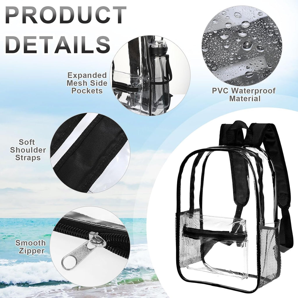 Cholemy 24 Set Clear Backpack with Pencil Case Bulk Heavy Duty PVC Transparent School Bag for Students Women Men Travel(Black)