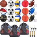 Leyndo 18 Pcs Sports Ball Set for Kids, Official Size Basketball Football Soccer Ball Playground Volleyball Baseball Outdoor Sport Equipment Bag and Pump Back to School Gift