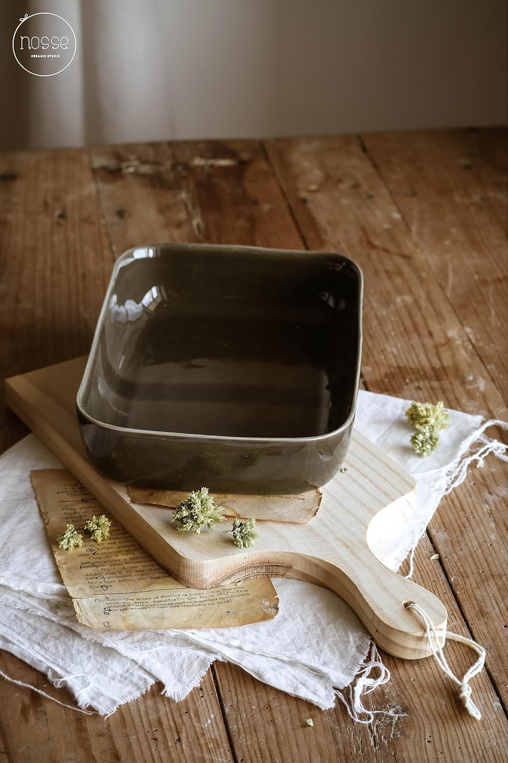 Nosse with Fortessa Svelte Stoneware 3 Piece Bakeware set, 3 Piece Bakeware set, Olive