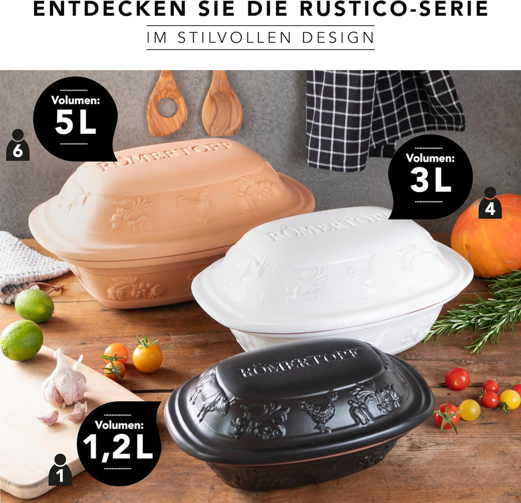 Römertopf 129 05 Rustico Universal Roasting Dish | Non-Stick Dutch Oven | Healthy Clay Pot Cooking | 5.2 Quarts (5 Liters) for up to 6 people