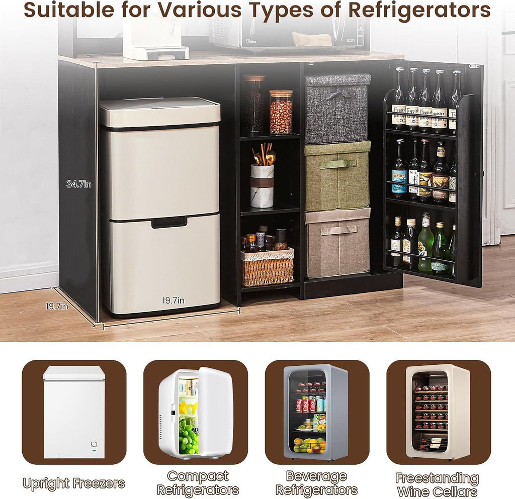 69' Coffee Bar with Mini Fridge Space, Mini Fridge Cabinet with Power Outlet, Liquor Wine Cabinet, Microwave Stand with Storage, Refrigerator Stand for Kitchen, Apartment, Home Bar, Dorm