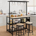 GarveeLife 47 in Kitchen Island with Power Outlet 3 Tier Storage Baker Rack Microwave Stand Oven Shelf 5 Hooks Natural Oak Finish for Dining Living Room