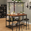 Kitchen Island with 3 Tier Storage Shelf, 42'' Wooden Island Table with Bakers Rack, Microwave Oven, 5 Hooks for Kitchen, Living Room, Dining Room, Modern Bar Table and Chairs Set for 2