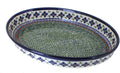 Blue Rose Polish Pottery - Green Mosaic Flower Large Oval Baker - 14' x 10.25' - Unique, Dishwasher Safe, & Durable Bakeware