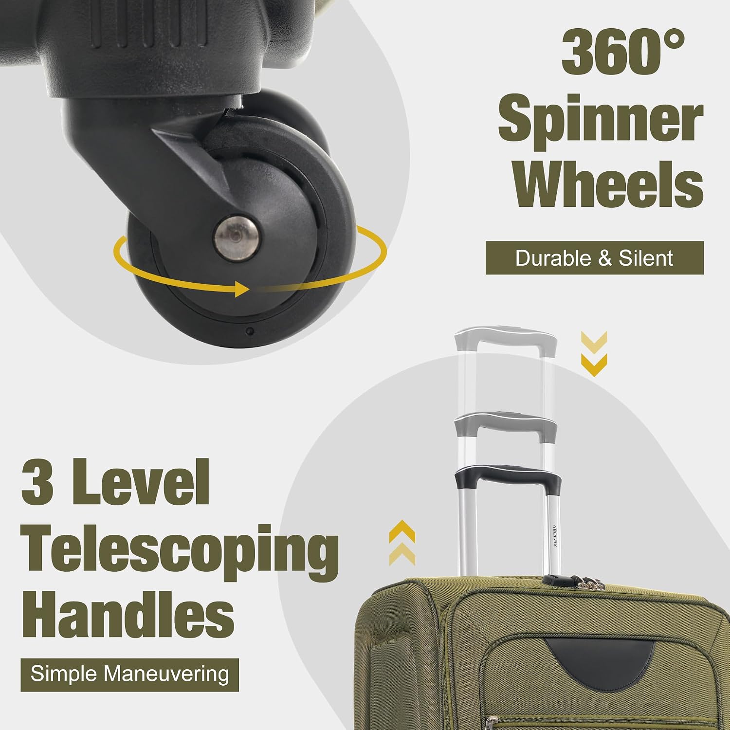 Merax Softside Luggage Set 3 Piece Suitcase with Duffel Bag Spinner Wheels Lightweight Expandable Travel Luggage 22' 26' 30',Army Green