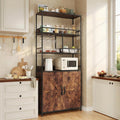 70.9' Freestanding Bakers Rack with Storage Cabinet, 5-Tier Wine Bar Cabinet with Goblet Holder & Microwave Stand – Kitchen Pantry Hutch for Dining & Living Room, Rustic Brown