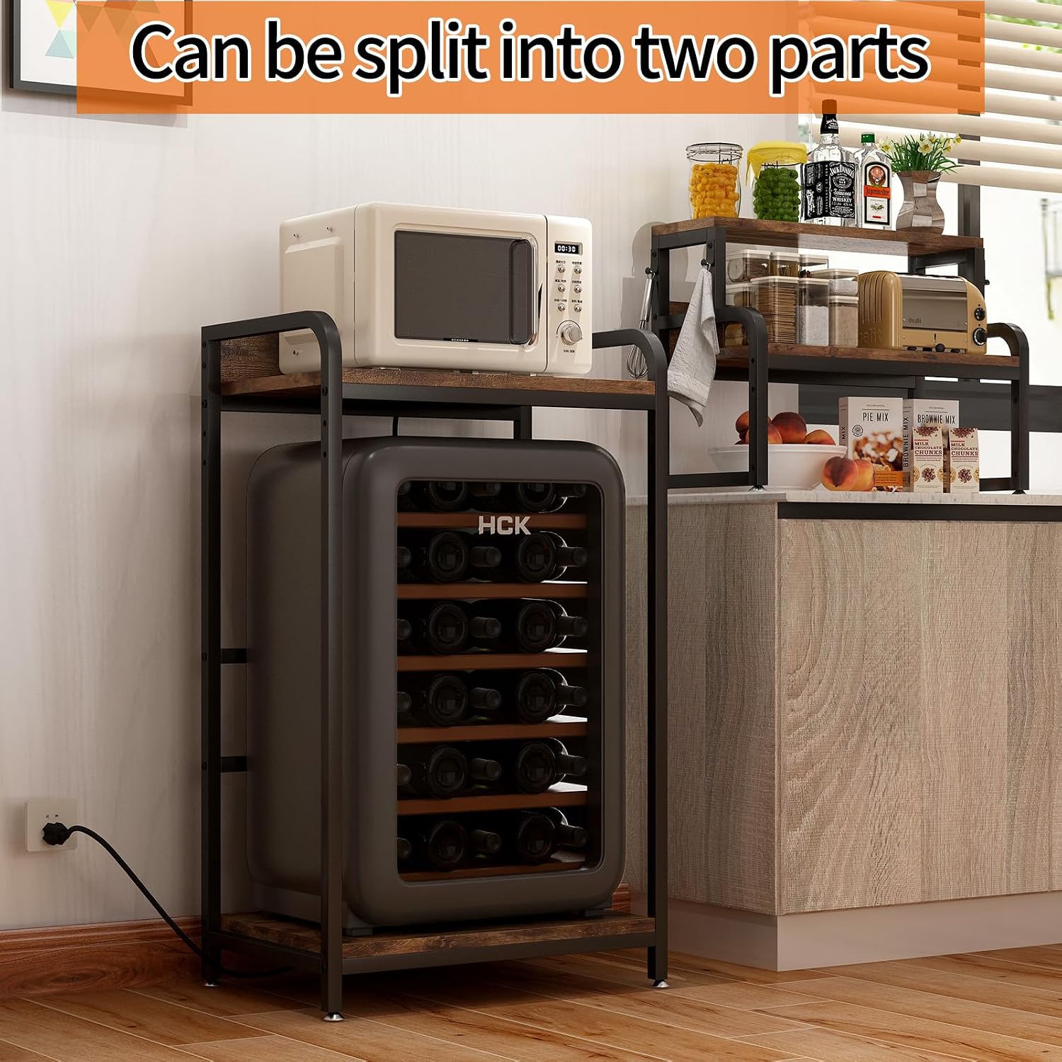 Mini Fridge Stand with Storage, Multifunctional 4-Tier Microwave Oven Stand with Adjustable Shelves and Hooks, Fridge Shelf & Bakers Rack with Power Outlet for Kitchen/Dorm/Living Room/Office, Black