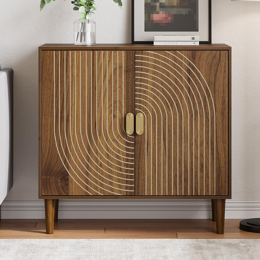Sideboard Buffet Cabinet with Storage,Sideboard Buffet with Doors and Adjustable Shelf,Wooden Storage Cabinet, 31.3'W x 15.0'D x 30.6'H (Walnut)