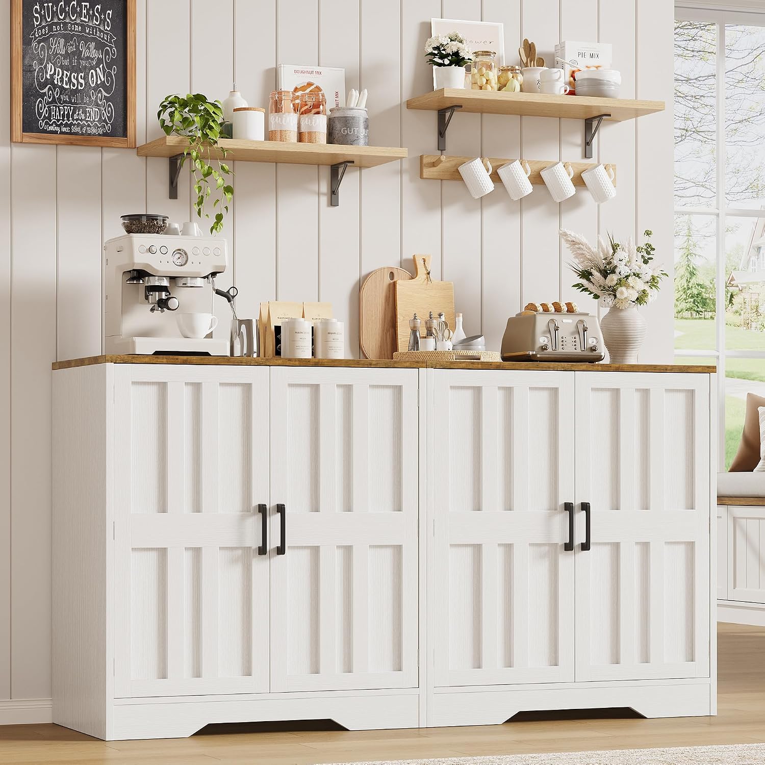 Sideboard Buffet Cabinet, Modern Farmhouse Kitchen Storage Cabinet, 63' Modular Accent Cabinet Coffee Station Bar Media Console Table Credenza for Kitchen Dining Room, Living Room Entryway Hallway